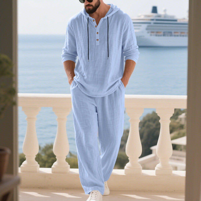 Men's Casual Linen Pants Co-ord Set In Army Green, Perfect For Everyday Casual Wear