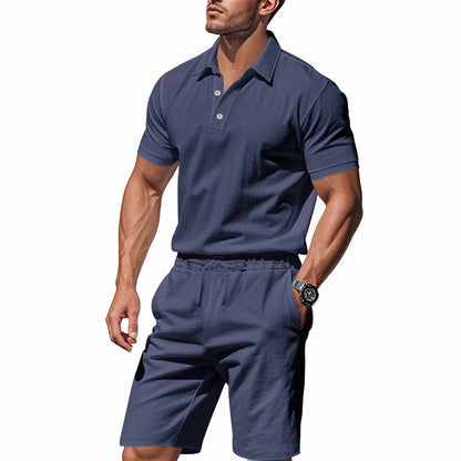 Men's Casual Beach Shorts Co-ord Set In Army Green Linen With Shirt Collar For Comfortable Summer Wear