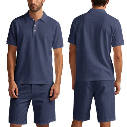 Men's Casual Beach Shorts Co-ord Set In Army Green Linen With Shirt Collar For Comfortable Summer Wear