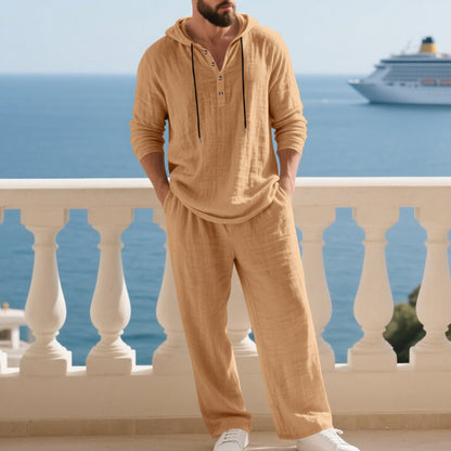 Men's Casual Linen Pants Co-ord Set In Army Green, Perfect For Everyday Casual Wear
