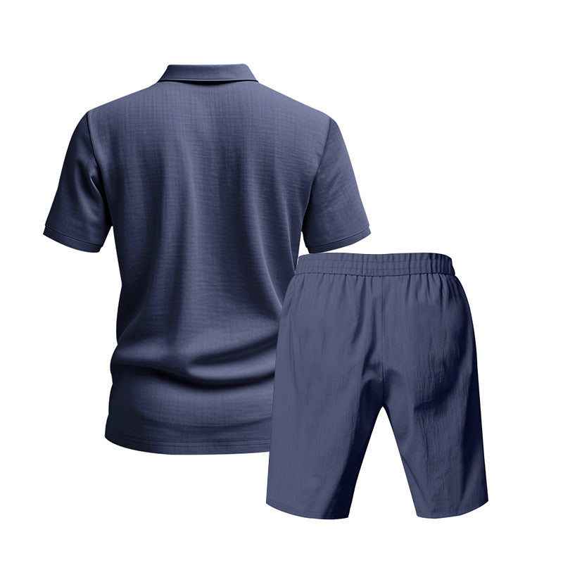 Men's Casual Beach Shorts Co-ord Set In Army Green Linen With Shirt Collar For Comfortable Summer Wear