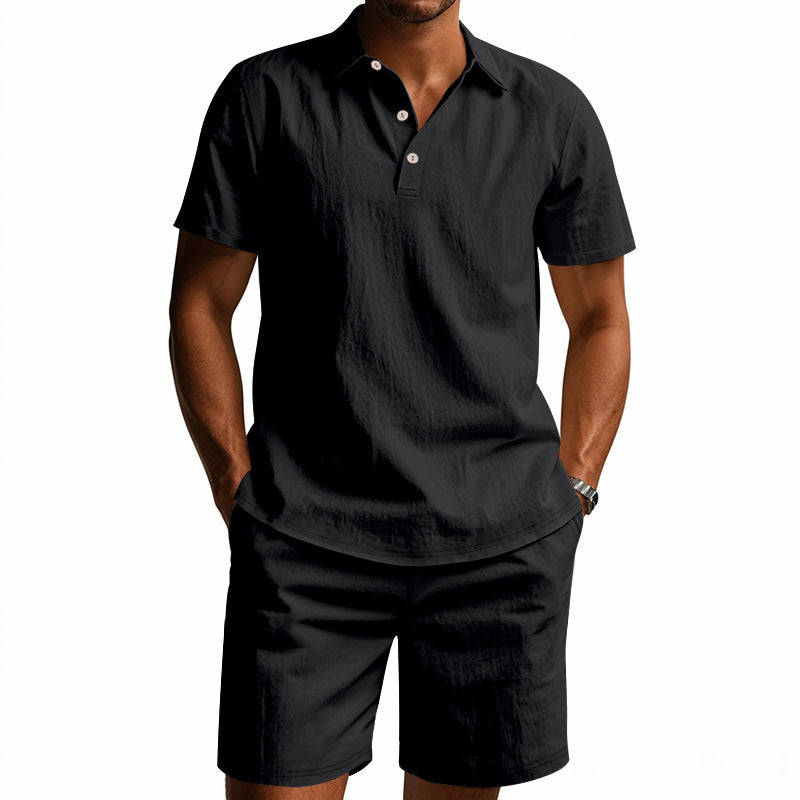 Men's Casual Beach Shorts Co-ord Set In Army Green Linen With Shirt Collar For Comfortable Summer Wear