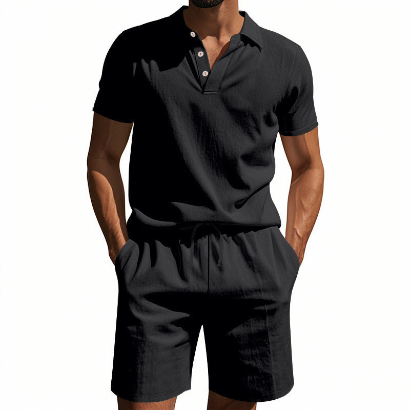 Men's Casual Beach Shorts Co-ord Set In Army Green Linen With Shirt Collar For Comfortable Summer Wear