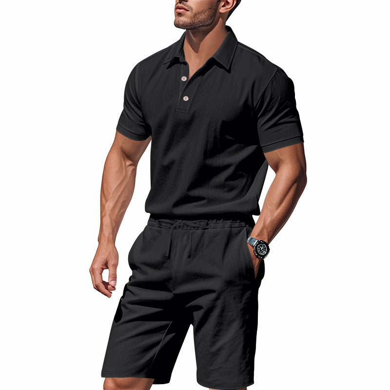 Men's Casual Beach Shorts Co-ord Set In Army Green Linen With Shirt Collar For Comfortable Summer Wear