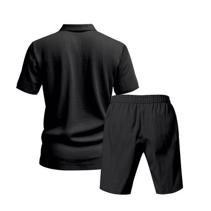 Men's Casual Beach Shorts Co-ord Set In Army Green Linen With Shirt Collar For Comfortable Summer Wear