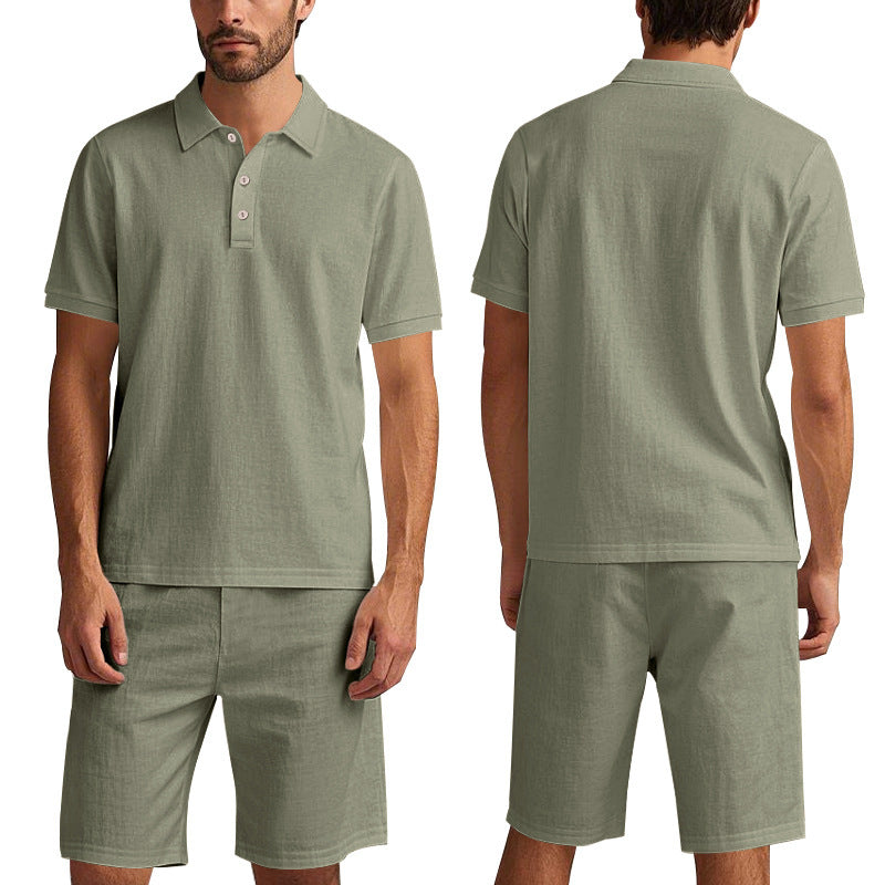 Men's Casual Beach Shorts Co-ord Set In Army Green Linen With Shirt Collar For Comfortable Summer Wear
