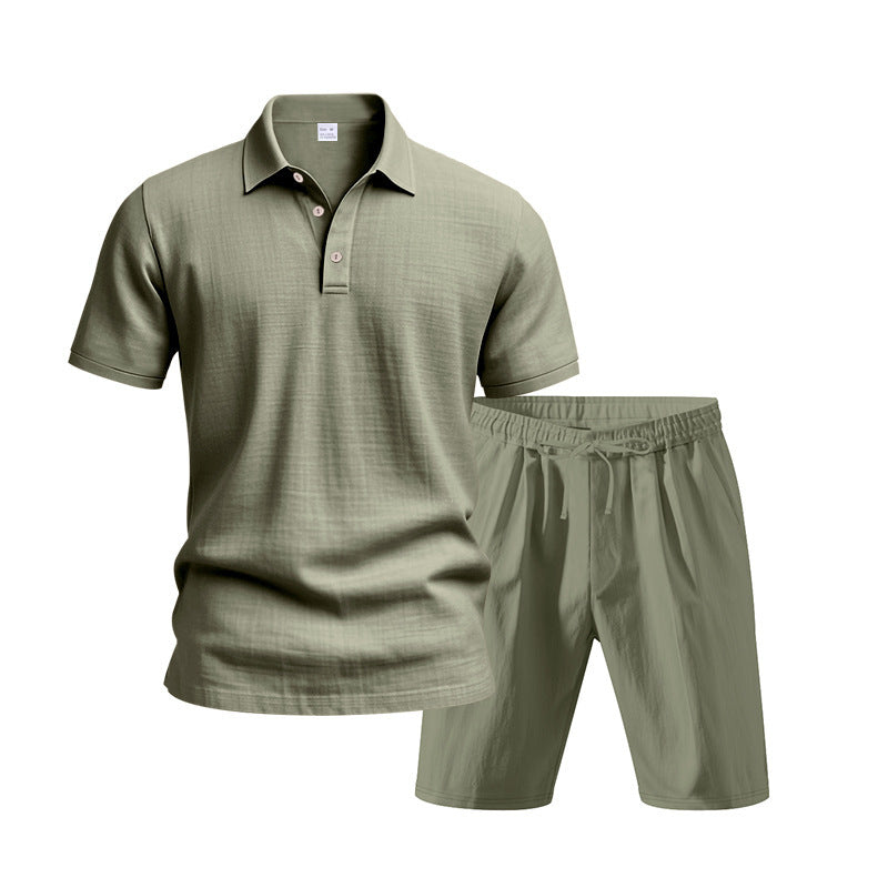 Men's Casual Beach Shorts Co-ord Set In Army Green Linen With Shirt Collar For Comfortable Summer Wear