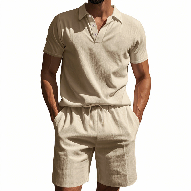 Men's Casual Beach Shorts Co-ord Set In Army Green Linen With Shirt Collar For Comfortable Summer Wear
