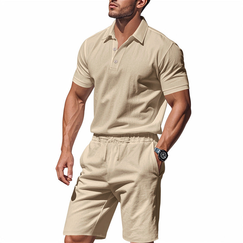 Men's Casual Beach Shorts Co-ord Set In Army Green Linen With Shirt Collar For Comfortable Summer Wear