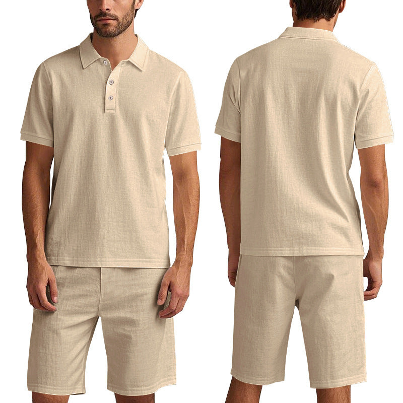 Men's Casual Beach Shorts Co-ord Set In Army Green Linen With Shirt Collar For Comfortable Summer Wear
