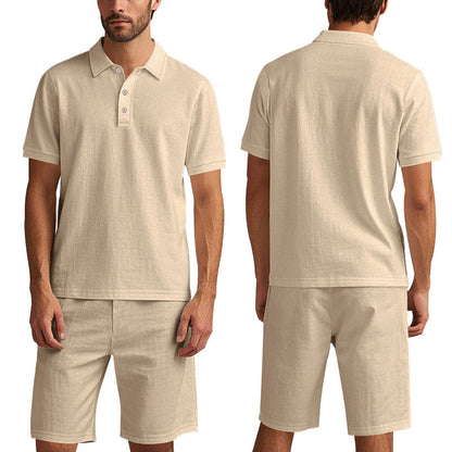 Men's Casual Beach Shorts Co-ord Set In Army Green Linen With Shirt Collar For Comfortable Summer Wear
