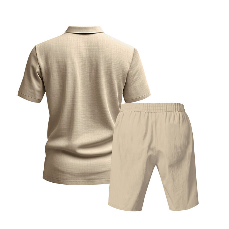 Men's Casual Beach Shorts Co-ord Set In Army Green Linen With Shirt Collar For Comfortable Summer Wear