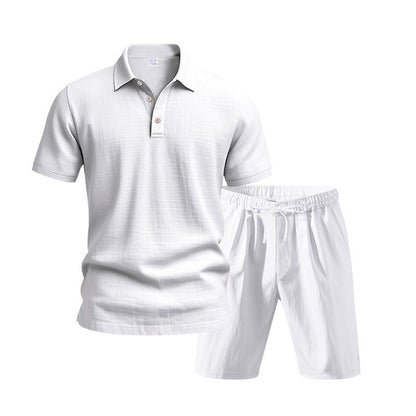 Men's Casual Beach Shorts Co-ord Set In Army Green Linen With Shirt Collar For Comfortable Summer Wear