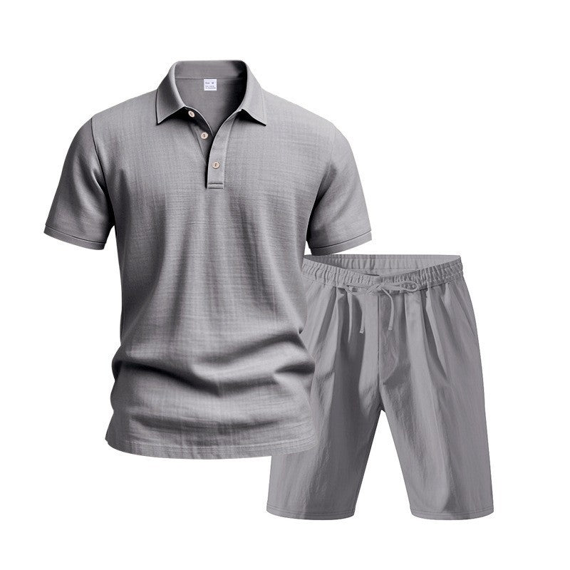 Men's Casual Beach Shorts Co-ord Set In Army Green Linen With Shirt Collar For Comfortable Summer Wear