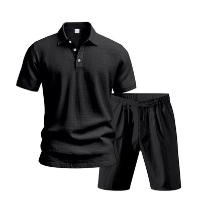 Men's Casual Beach Shorts Co-ord Set In Army Green Linen With Shirt Collar For Comfortable Summer Wear
