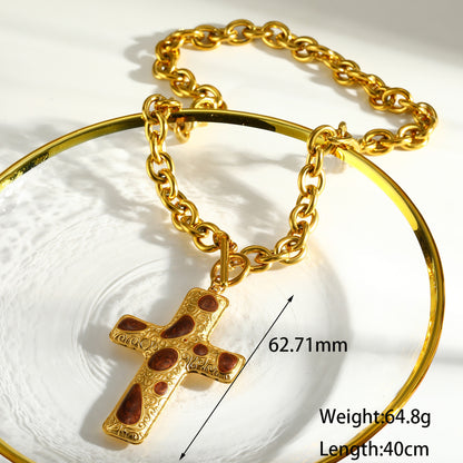 Cross Pendant Necklace For Women In 304 Stainless Steel With Electroplated 18K Real Gold Plated Finish And Cable Chain