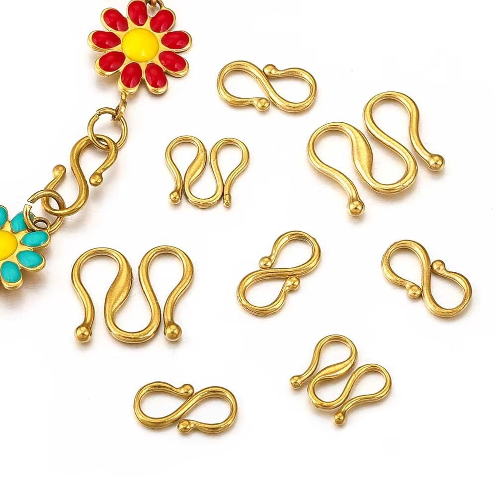 Handmade Jewelry Connectors With PVD Coated Electroplated Golden Finish Featuring S Hook Clasp Fish Hook Closure