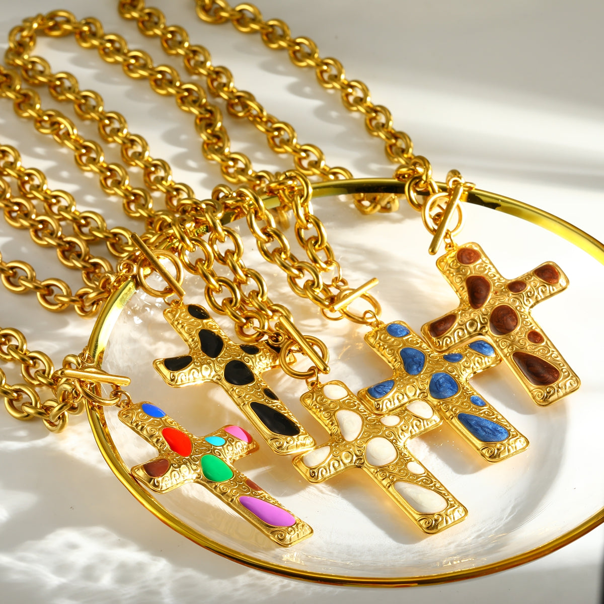 Cross Pendant Necklace For Women In 304 Stainless Steel With Electroplated 18K Real Gold Plated Finish And Cable Chain