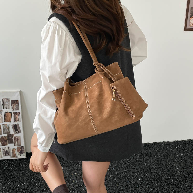Women’s Square PU Leather Tote Bag With Sewing Thread Detail, Featuring Single Shoulder Strap