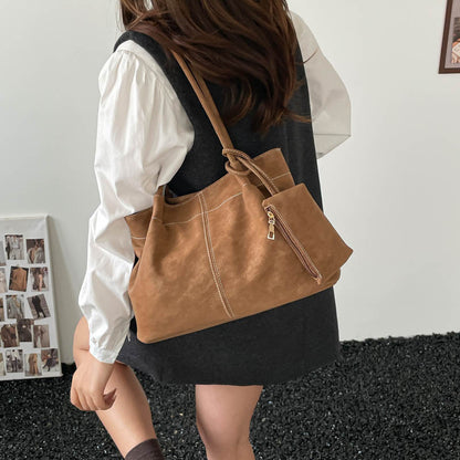 Women’s Square PU Leather Tote Bag With Sewing Thread Detail, Featuring Single Shoulder Strap