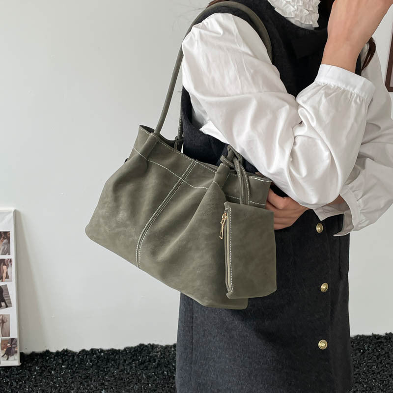 Women’s Square PU Leather Tote Bag With Sewing Thread Detail, Featuring Single Shoulder Strap