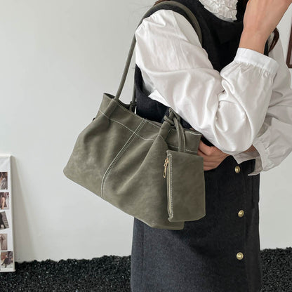 Women’s Square PU Leather Tote Bag With Sewing Thread Detail, Featuring Single Shoulder Strap