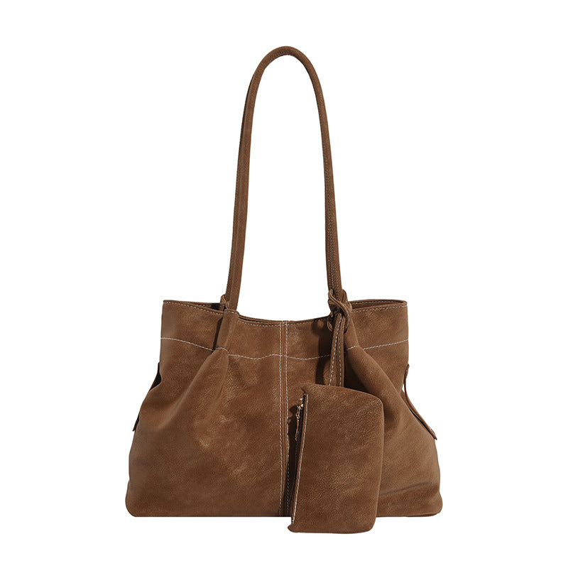 Women’s Square PU Leather Tote Bag With Sewing Thread Detail, Featuring Single Shoulder Strap