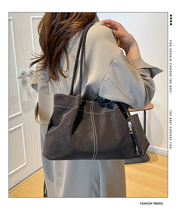 Women’s Square PU Leather Tote Bag With Sewing Thread Detail, Featuring Single Shoulder Strap