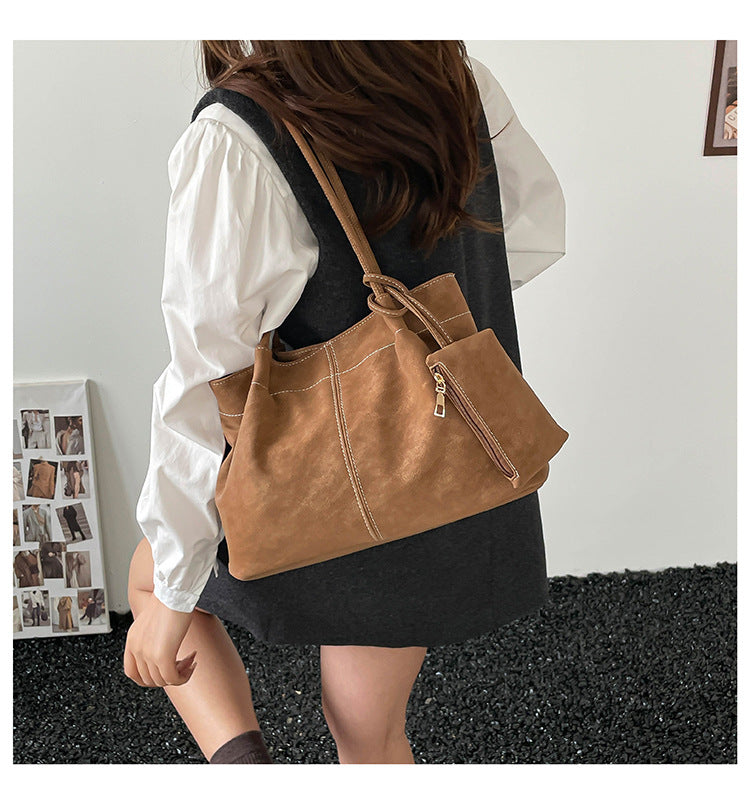 Women’s Square PU Leather Tote Bag With Sewing Thread Detail, Featuring Single Shoulder Strap