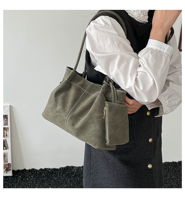 Women’s Square PU Leather Tote Bag With Sewing Thread Detail, Featuring Single Shoulder Strap