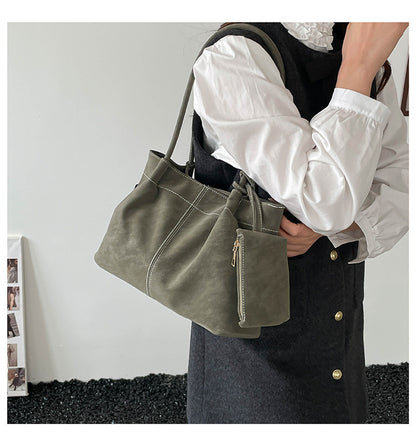 Women’s Square PU Leather Tote Bag With Sewing Thread Detail, Featuring Single Shoulder Strap