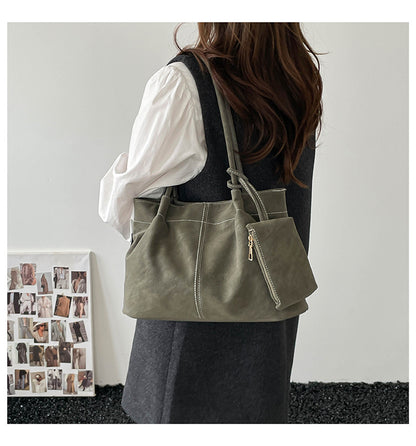 Women’s Square PU Leather Tote Bag With Sewing Thread Detail, Featuring Single Shoulder Strap