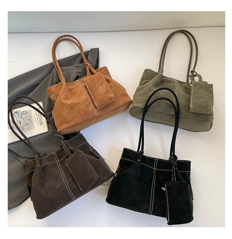 Women’s Square PU Leather Tote Bag With Sewing Thread Detail, Featuring Single Shoulder Strap