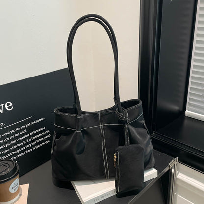 Women’s Square PU Leather Tote Bag With Sewing Thread Detail, Featuring Single Shoulder Strap