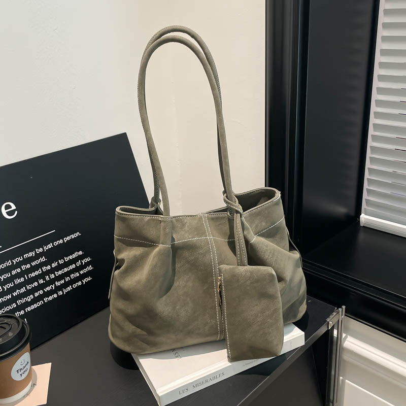 Women’s Square PU Leather Tote Bag With Sewing Thread Detail, Featuring Single Shoulder Strap
