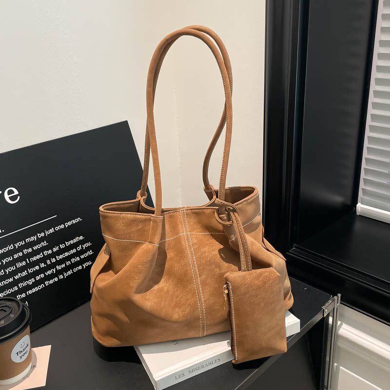 Women’s Square PU Leather Tote Bag With Sewing Thread Detail, Featuring Single Shoulder Strap