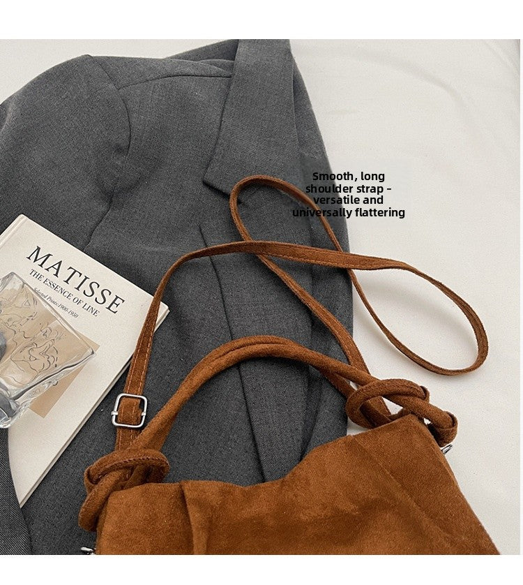 Square Flannel Shoulder Bag With Folds Design For Women