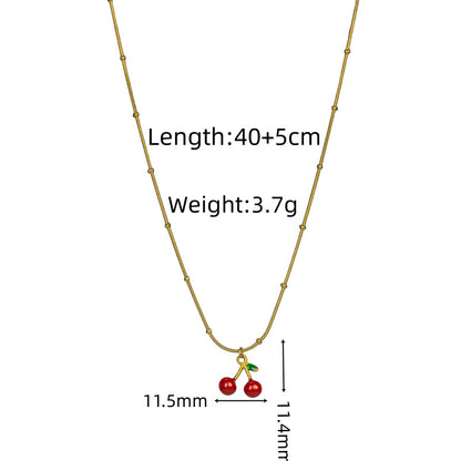 Cherry Enamel Necklace For Women In Simple Style With Electroplated Gold Plating Process
