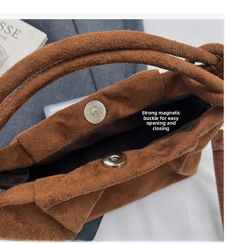 Square Flannel Shoulder Bag With Folds Design For Women