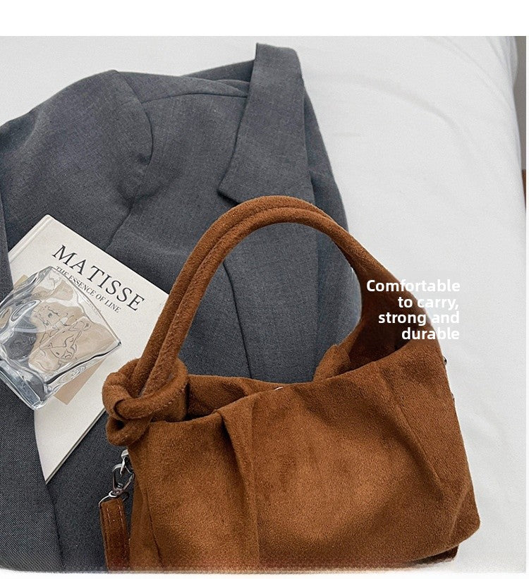 Square Flannel Shoulder Bag With Folds Design For Women