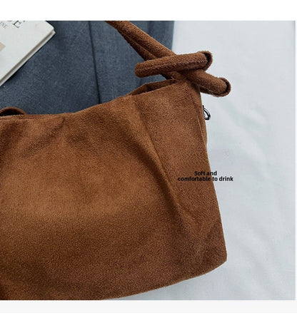 Square Flannel Shoulder Bag With Folds Design For Women