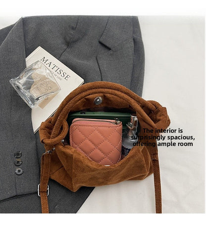 Square Flannel Shoulder Bag With Folds Design For Women