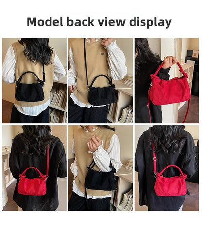 Square Flannel Shoulder Bag With Folds Design For Women