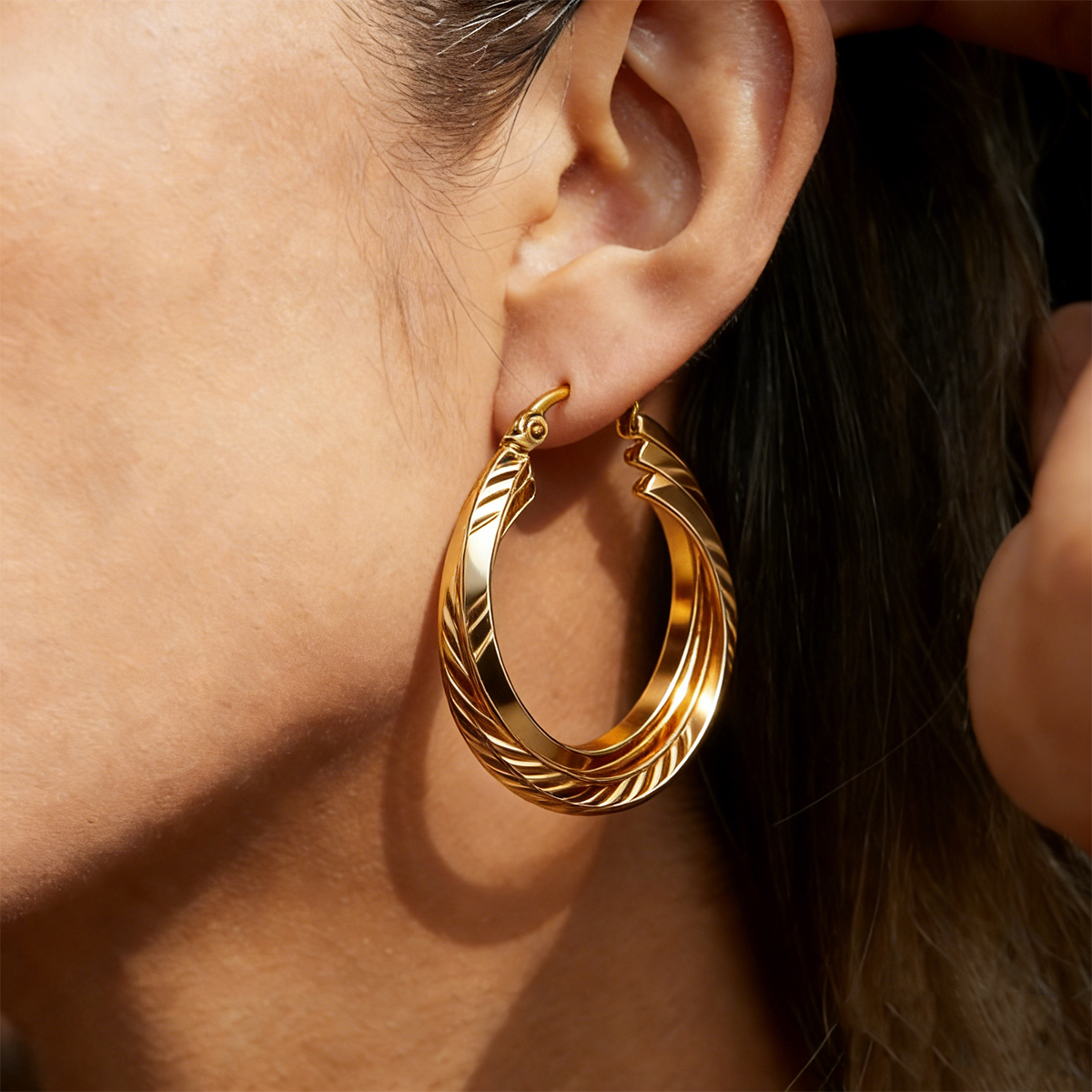 Geometric Earrings For Women Featuring Electroplated 304 Stainless Steel With 18K Real Gold Plated PVD Coating