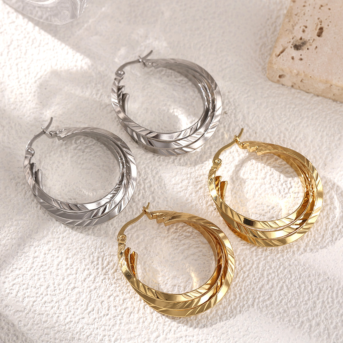Geometric Earrings For Women Featuring Electroplated 304 Stainless Steel With 18K Real Gold Plated PVD Coating