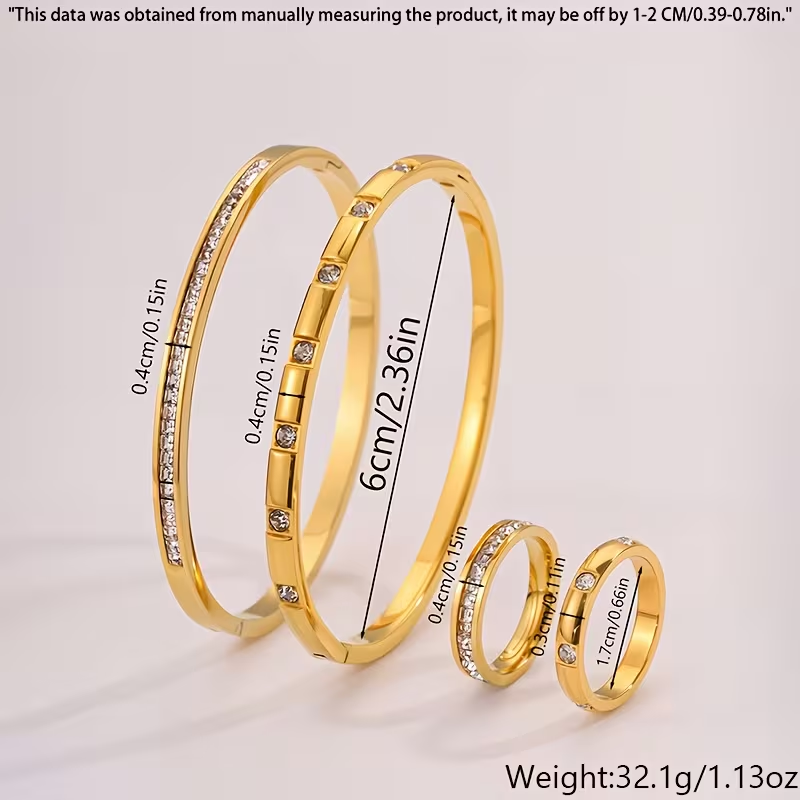 Solid Color Unisex Bangle For New Year, 304 Stainless Steel With 18K Real Gold Plated And Zircon Inlay