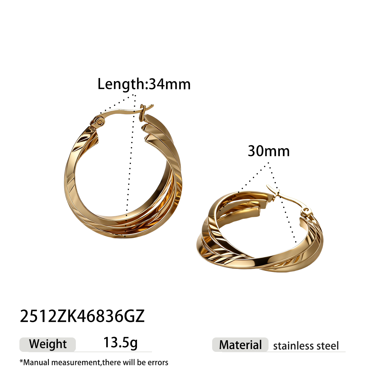 Geometric Earrings For Women Featuring Electroplated 304 Stainless Steel With 18K Real Gold Plated PVD Coating