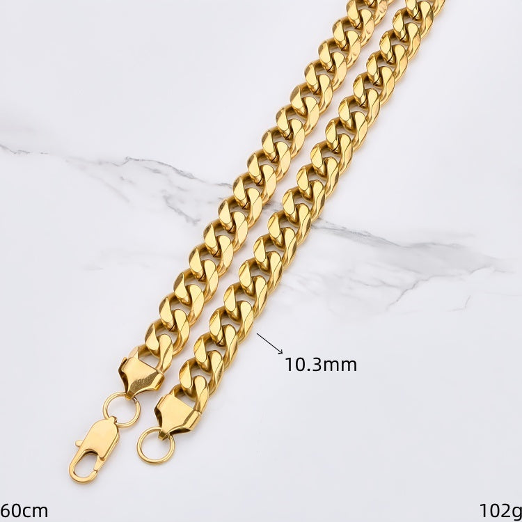 Polished 201 Stainless Steel Men's Necklace For Everyday Wear Featuring 18K Real Gold Plated Cuban Link Chain