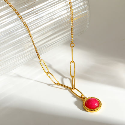 Round Y-Necklace Lariat Necklace For Women In 304 Stainless Steel With 18K Real Gold Plated And Natural Stone Inlay For MAMA Festival