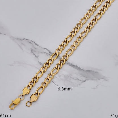Polished 201 Stainless Steel Men's Necklace For Everyday Wear Featuring 18K Real Gold Plated Cuban Link Chain Curb Chain